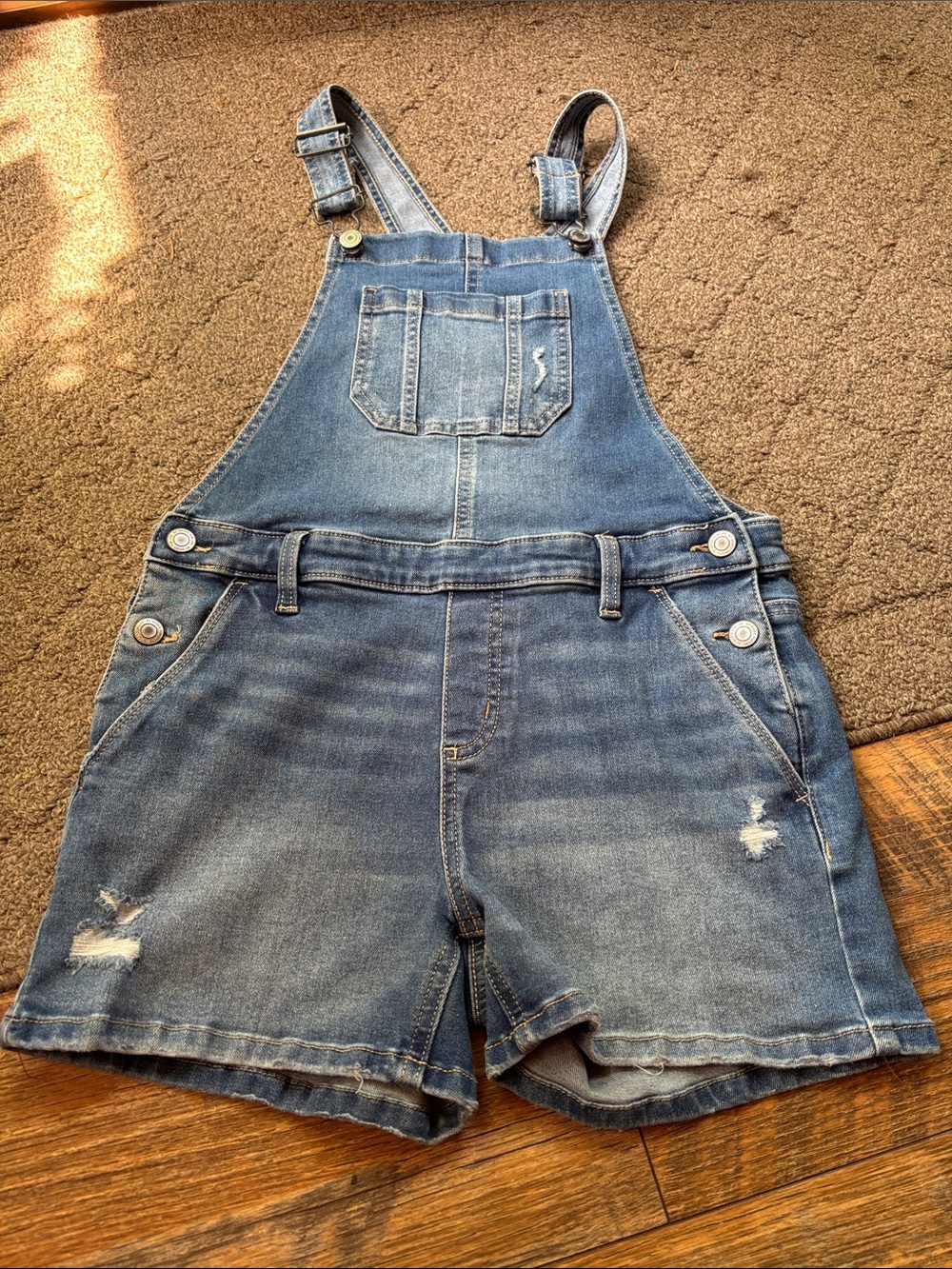 SO Blue Distressed Denim Shortalls for Kids